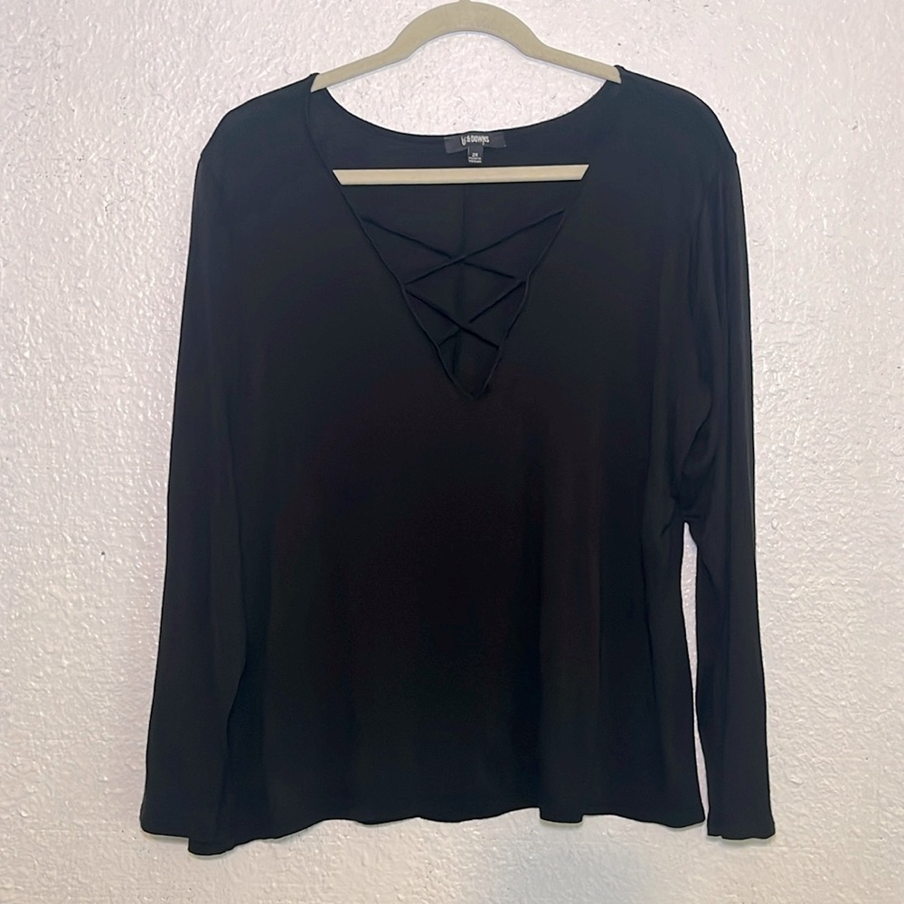 Ups and Downs, V-neck, black, long sleeve blouse, size 2X
